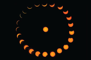 A composite of the recent eclipse through its phases in Clarksville TN